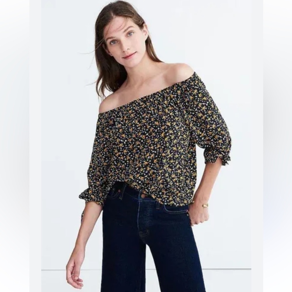 Madewell Silk Off-the Shoulder Top in Falling Leaves